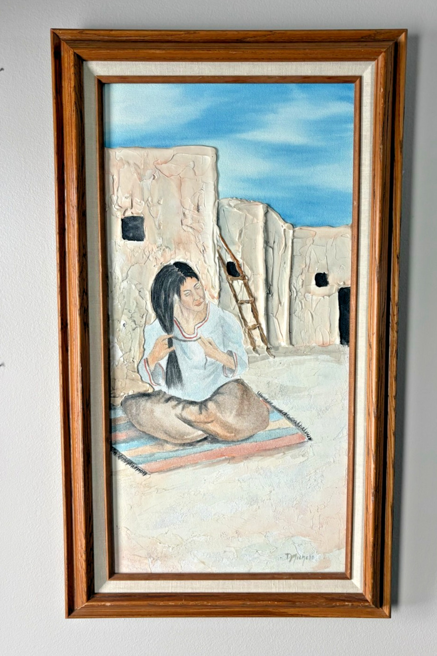 1993 D Michelle Artist Signed Painting “ Navajo Women “ Certified 16 W x 28T